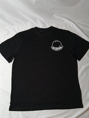 Moncler Black Short Sleeve Tee with White Logo Patch